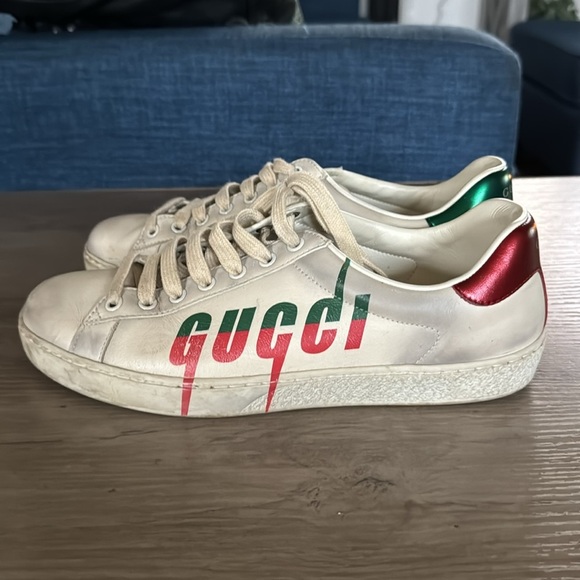 Gucci Aces Blade Print Low Off White Distressed Sneakers Size 6.5 - Picture 6 of 12